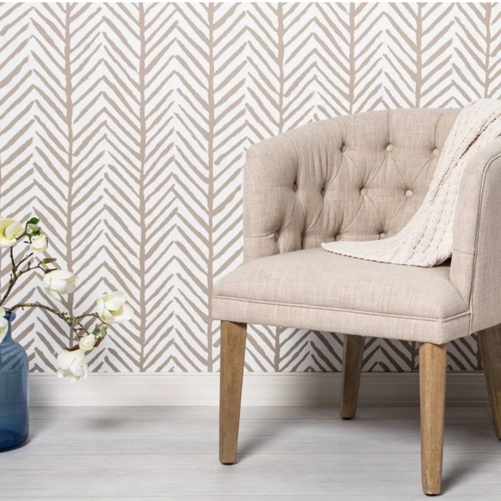 Neutral Taupe Chevron Wallpaper Roll - Home Wall Decor